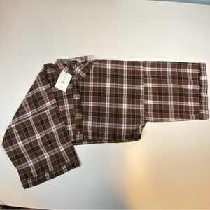Hers & Mine Brown Flannel Crop Top Button Down Shirt Wide Sleeve Women’s M NWT